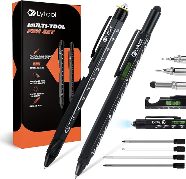 Gifts for Men or Women, Lytool 2pcs 9 in 1 Multi Tool Pen Set Mens Gifts, Valentines Gifts for Men, Presents for Men Gifts, Ideas of Dad/Him Gifts, Valentines Gifts for Him