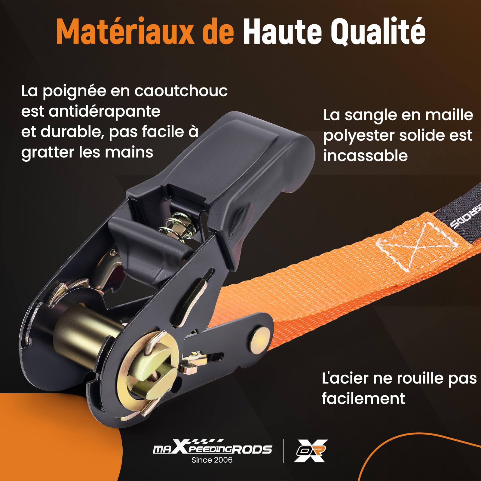 maXpeedingrods 4 x997 kg Sangles d'arrimage Sangle à Cliquet de 4,5m Orange | avec Crochet en S à Clip de Sécurité, en 12195-2