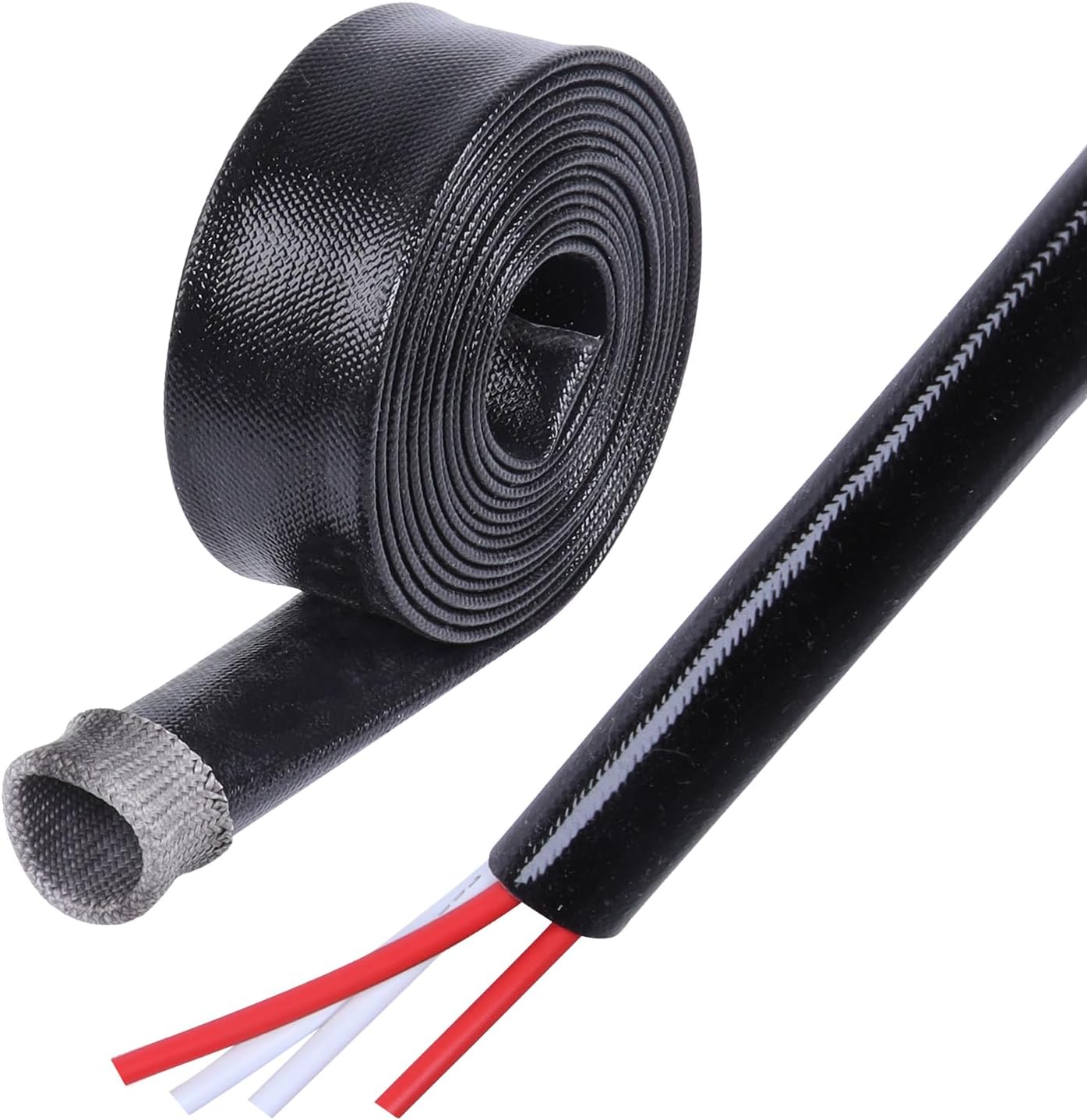 Silicone Fiberglass Sleeve Heat Shield Wire Protective High Temperature Electrical Insulation Self-extinguishing Black (3/4"-9ft)