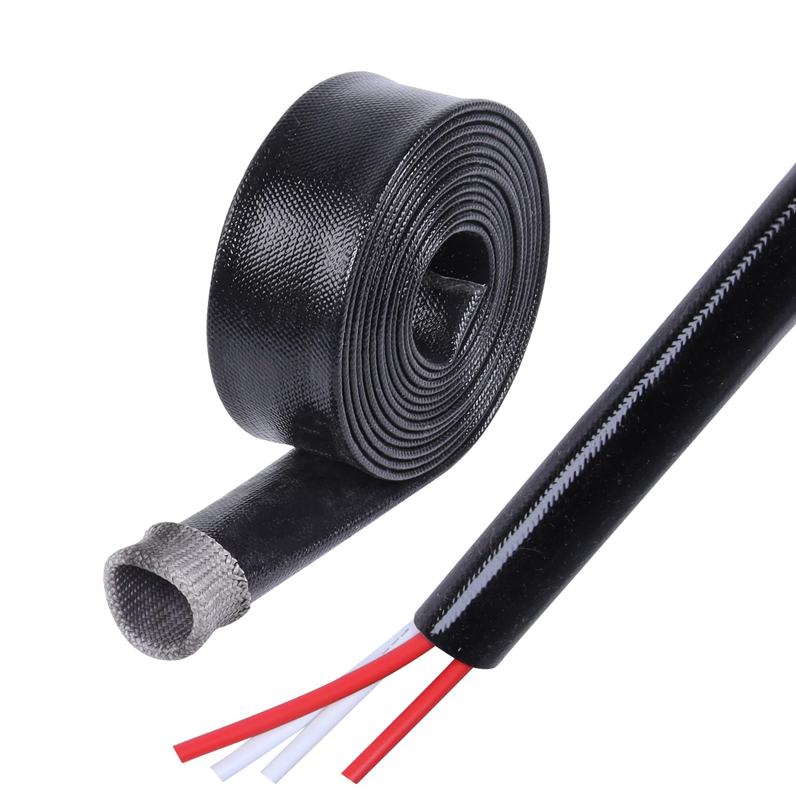 Silicone Fiberglass Sleeve Heat Shield Wire Protective High Temperature Electrical Insulation Self-extinguishing Black (3/4"-9ft)