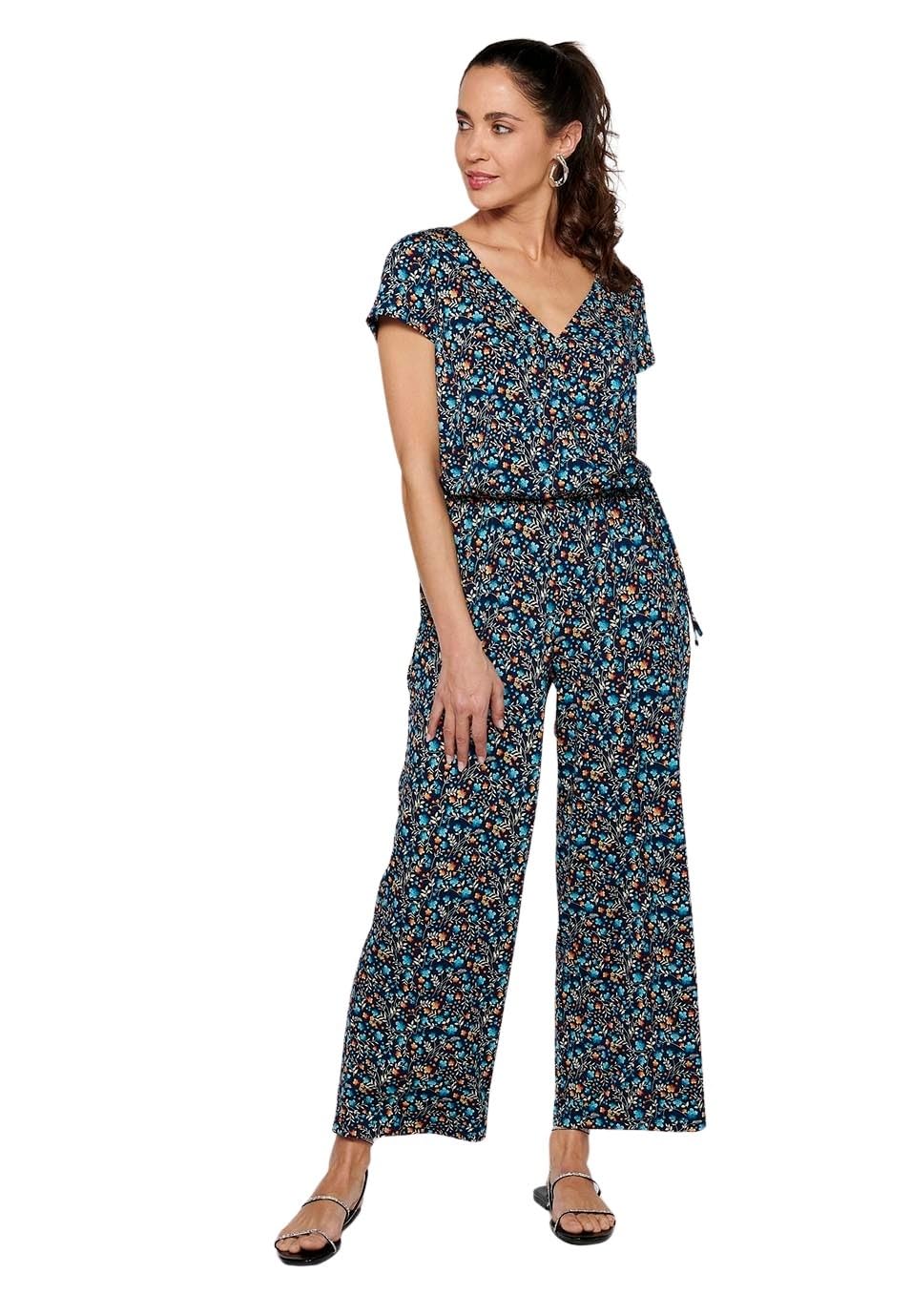 Koroshi Mono pantalón de manga corta con Escote pico cruzado y Ajustado en cintura con goma de Color Multicolor para Mujer, de color MULTICOLOR