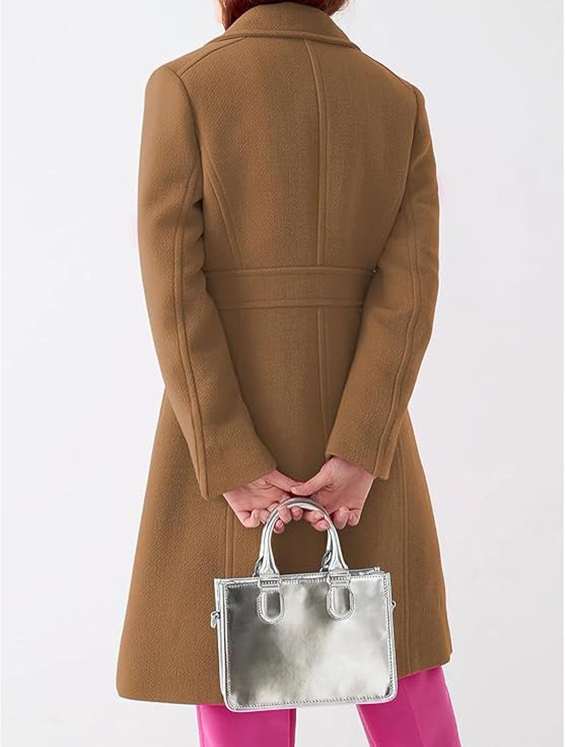 ECDAHICC Womens Casual Thicken Wool Blend Lapel Collar Single Breasted Pea Coat Long Blazer Jacket Overcoat - Image 5