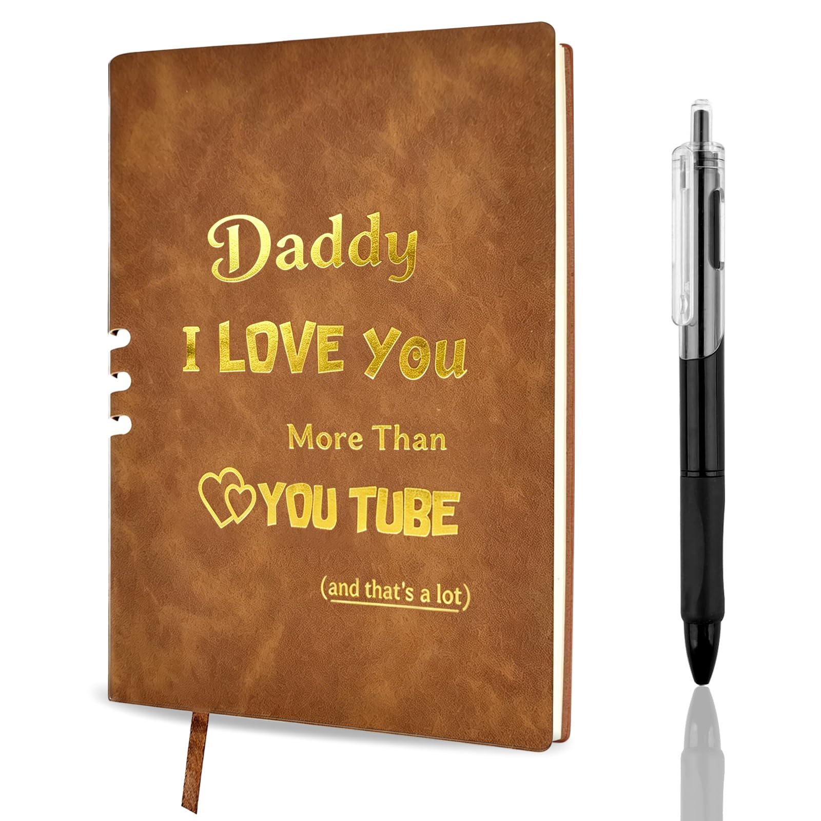 Mitibet Funny Dad Birthday Gifts, Leather Notebook with 1 Black Pen, Daddy I Love You Humorous Quote Journal, Unique Present for Father from Daughter Son, Greeting Card Alternative Men 60th Keepsake B