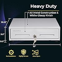 Vista 2 de Volcora Cajón de 33 cm de caja registradora para sistema de punto de venta (POS) con bandeja de efectivo de 4 billetes y 5 monedas, compartimento