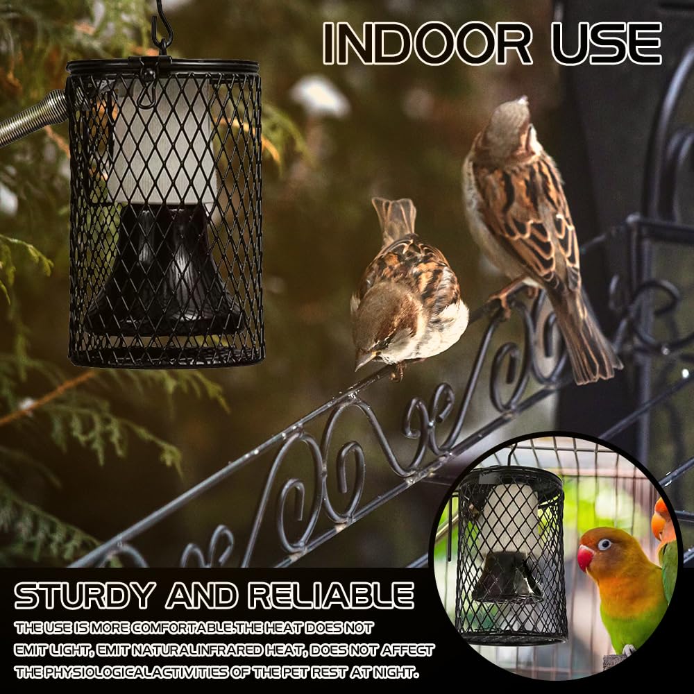 Lampa grzewcza dla gadów z koszem ochronnym, 2 ceramiczne lampy grzewcze E27 z podstawką lampy, lampa grzewcza dla żółwi, regulowana temperatura, dla gadów, ptaków, kameleona (50 W, czarna)