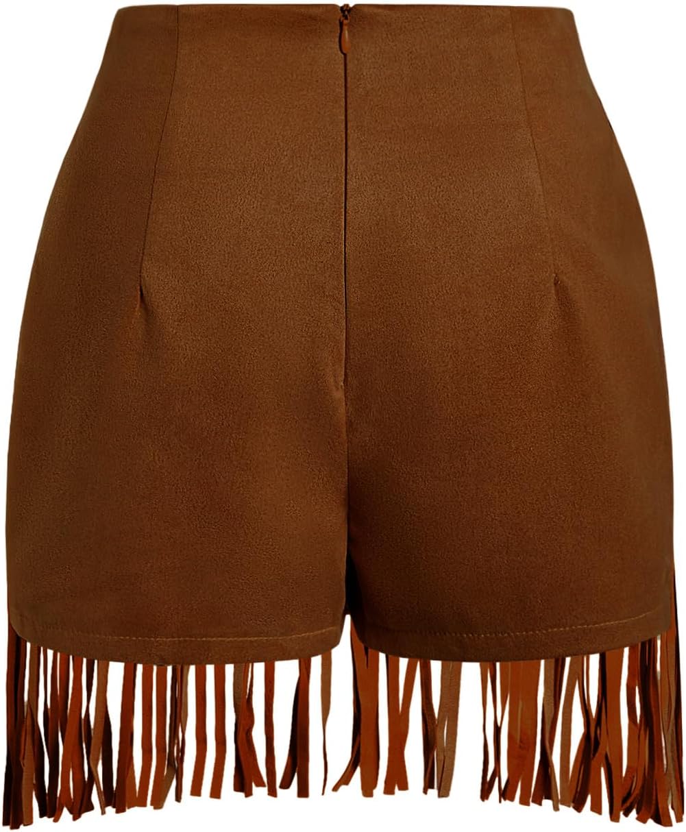 SweatyRocks Women's Cowgirl Fringe Skirts Faux Suede Western Mini Skirt Country Concert Outfits
