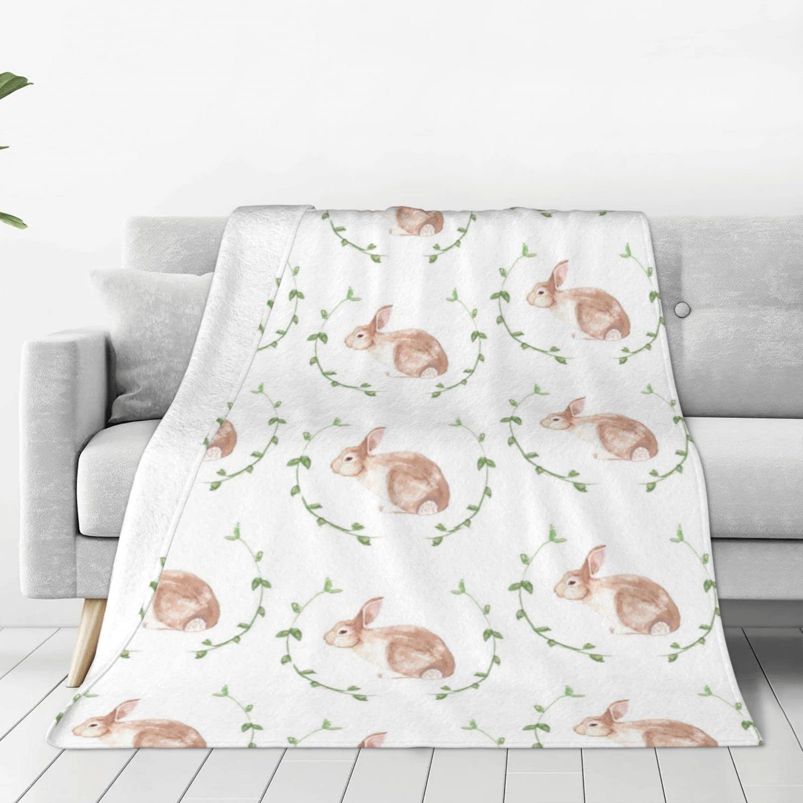 Lsjuee Throw Blanket Cute Rabbit Warm Cozy Soft Lightweight Flannel Fleece Blanket for Bedroom Sofa Room Home Decorative Fuzzy Blanket 60"x50"