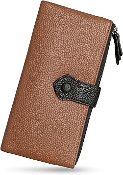 Gosect Women Leather Wallet Large Capacity RFID Blocking Designer Bifold or Trifold with Coin Pockets Credit Card Holder Travel Wallet Purse Gifts for Women
