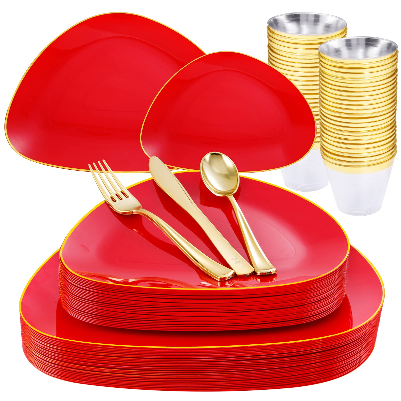DaYammi 180PCS Christmas Disposable Plastic Plates Red And Gold Holiday dayammi-180pcs-christmas-disposable-plastic-plates-red-and-gold-holiday
