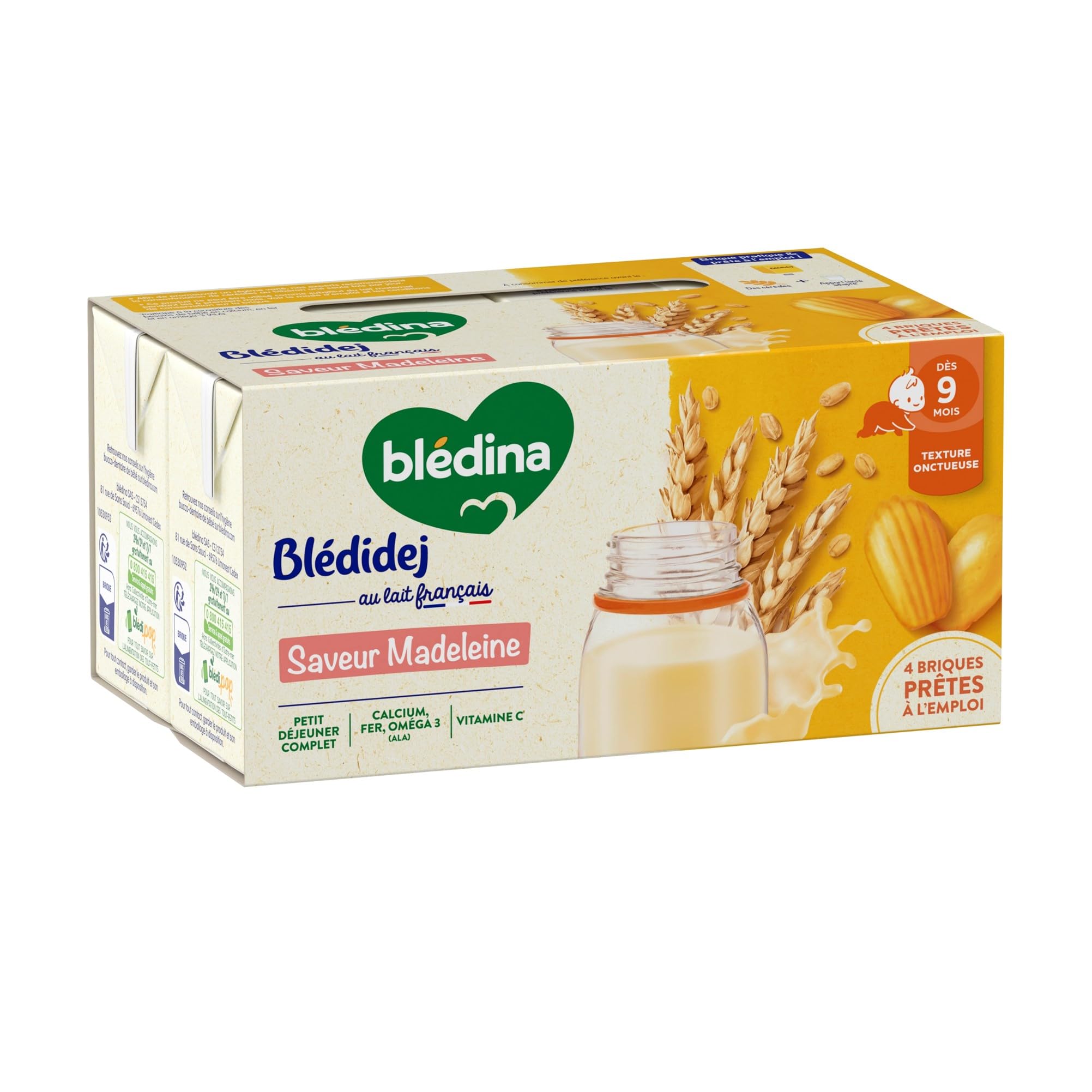 Blédina Blédidej - Céréales bébé Lactées Madeleine - Dès 9 Mois - 12 briques de 250mL (L'emballage peut varier)
