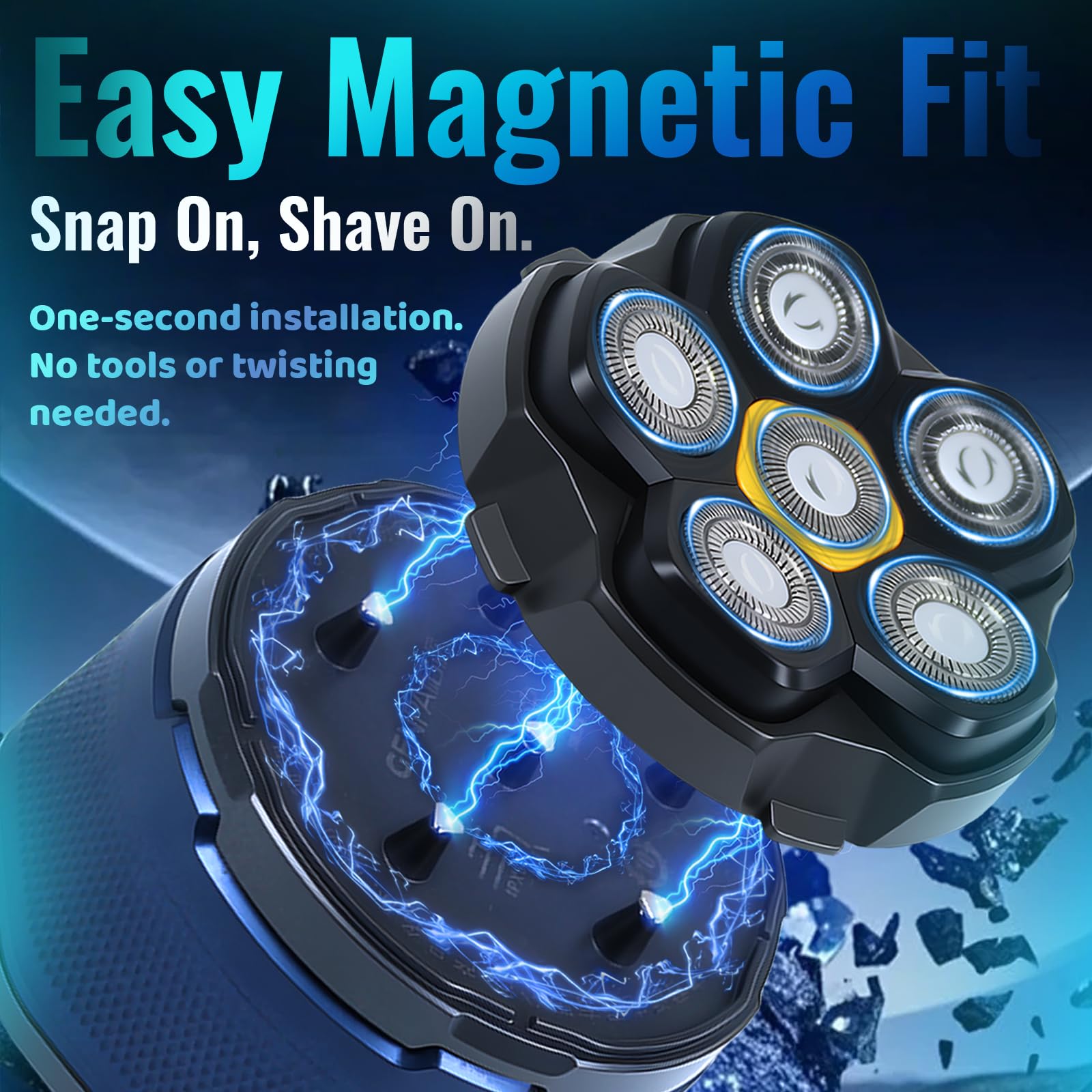 Testine magnetiche per rasoio a 6 lame di ricambio per molti rasoi elettrici magnetici 6D, compatibili con DOAO, Kensen, JoyKoi e Kibiy. (3 pezzi)