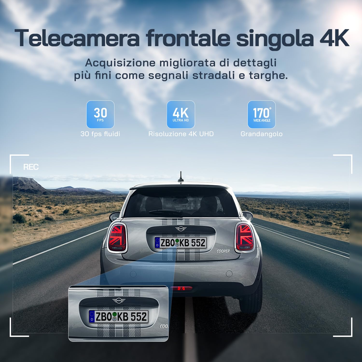 WOLFANG Dash Cam Auto 4K, Doppia WiFi Dashcam per Auto, Telecamera Auto 170° Grandangolo, Visione Notturna,G-Sensor, WDR, Monitor di Parcheggio, Registrazione in Loop