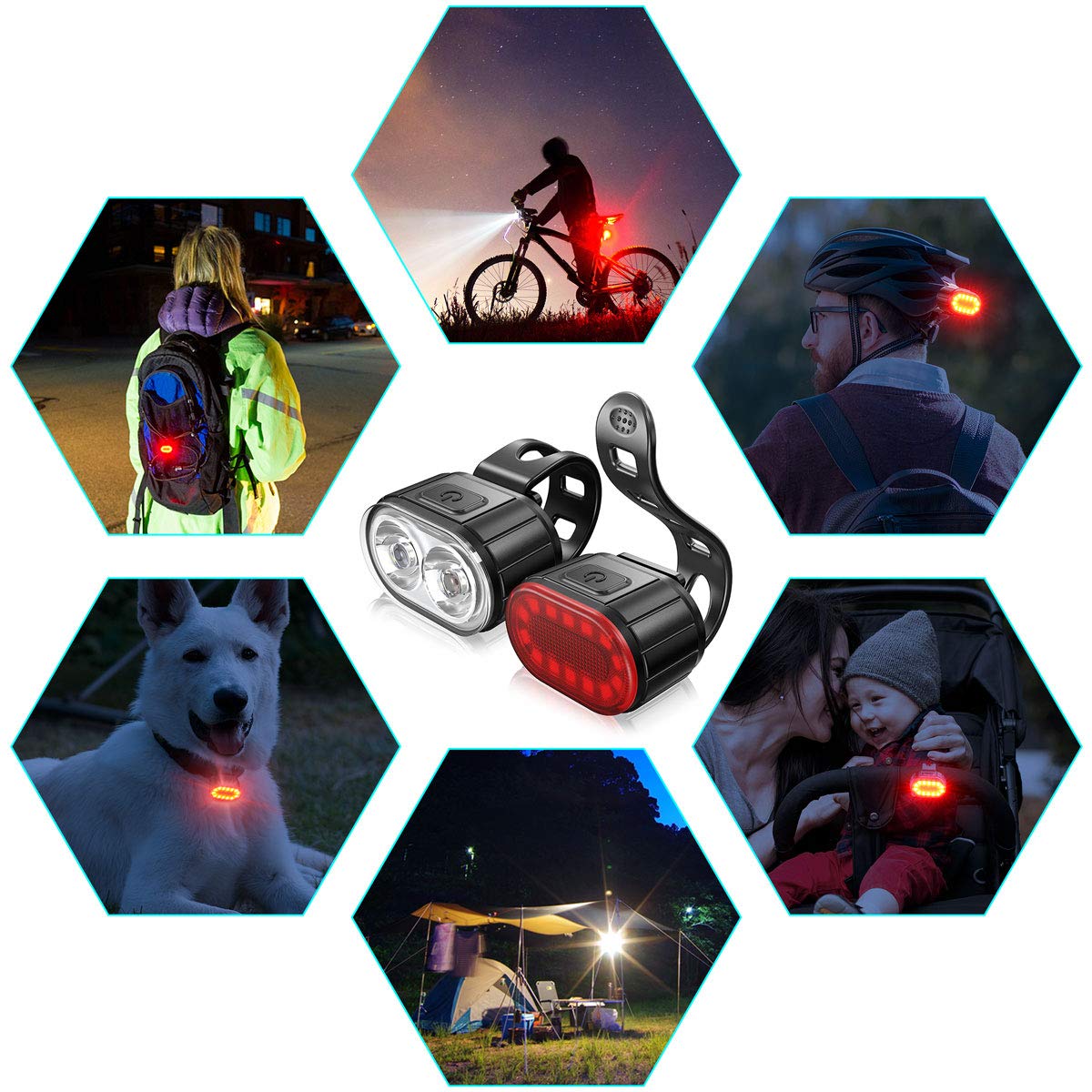 Lumiere Velo à LED Feux Avant Arrière Rechargeables USB IPX5 Phares Double Talon