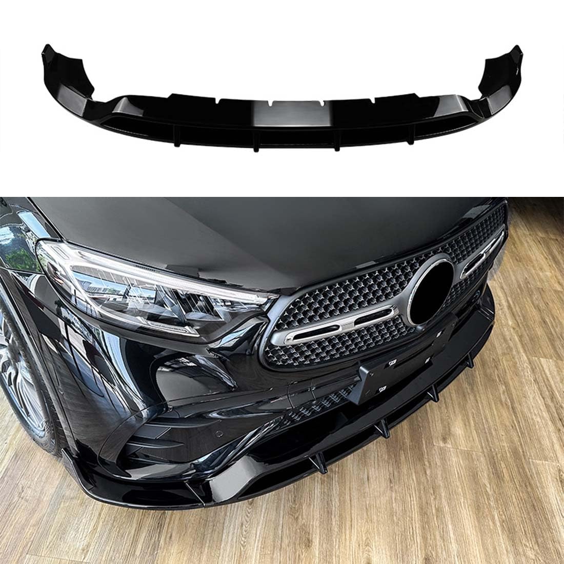 Ostrey Glossy Black Car Front Bumper Spoiler Lip For Mercedes Benz Glc Class X254 Glc260 300 2023+, Body Kit Bumper Diffuser Guard Styling Accessories,