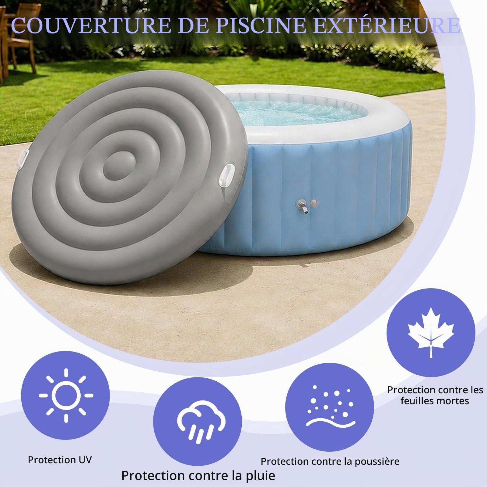 Couverture Gonflable Spa avec Poignées (Gris, 165CM, Ronde)