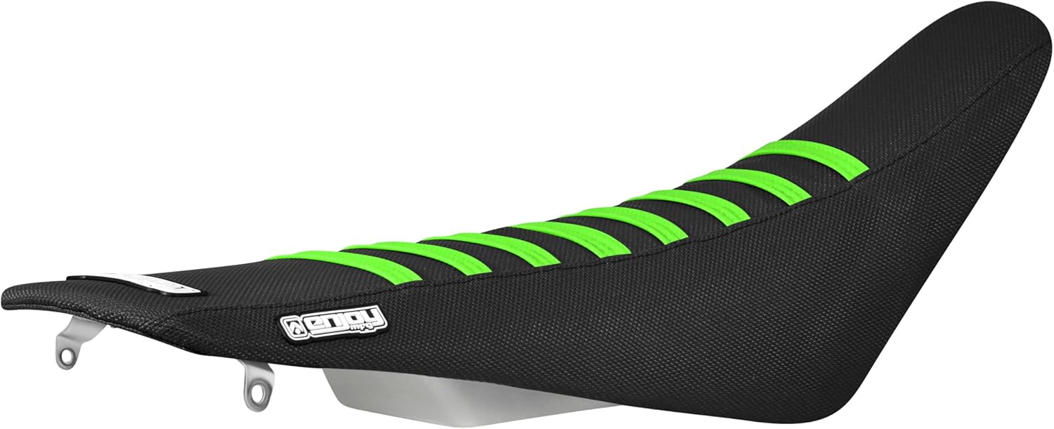 Enjoy Mfg Seat Cover - Compatible with Kawasaki 2003-2009 KX125 KX250 KX 125 KX 250 - #60 (All Black/FLO Green Ribs)