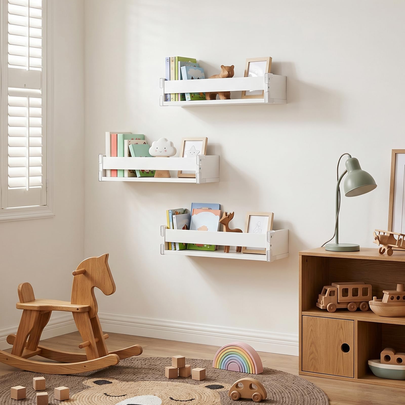 Wandregal für das Kinderzimmer, Bücherregal für Kinder und Wand, 3er-Set, Hängendes Bücherregal aus Holz,Schweberegale für Zeitschriften, Kinderzimmer, Wohnzimmer, Schlafzimmer oder Küche