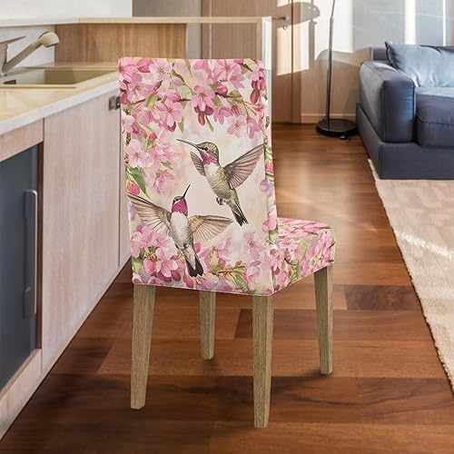 Miniatura 7 de Rnyleeg Juego de 1 fundas para sillas de comedor con diseño floral de colibrí, para sala de estar, sin brazos, elástica, para el hogar, boda, fundas