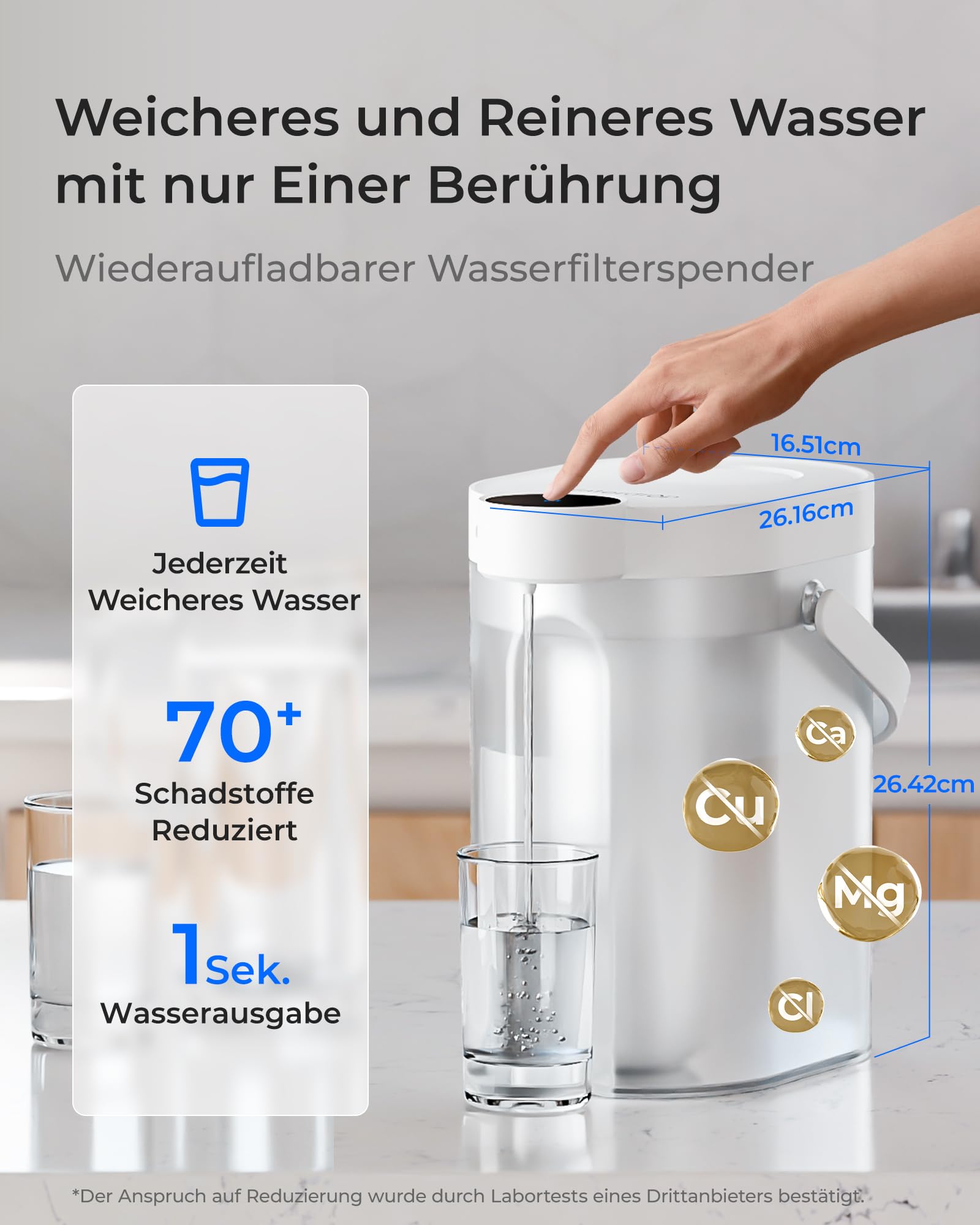 Waterdrop WD-ED11W Wiederaufladbarer Elektrischer Wasserfilterkrug 3,5L Wasserenthärter Kalkfilter