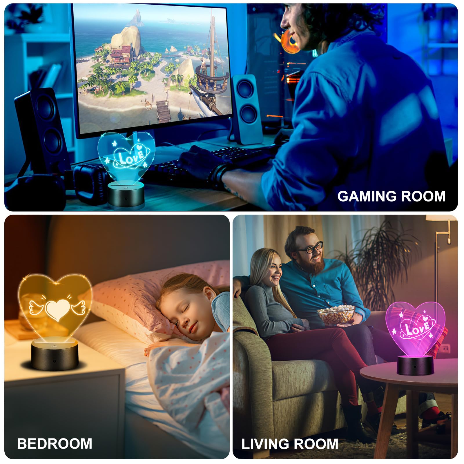 Palmcee 3D Night Light, 10Pack DIY Illusion Lamp with 16 Colors & 4 Modes - Image 4