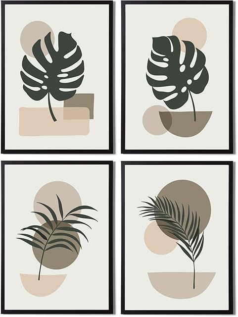 Minimalist Abstract Wall Art Set of 4 - Modern Home Decor Abstract Prints Collection Perfect For Bathroom Bedroom or Living Room (Unframed) A4 Size of 4 - Modern Home Decor Abstract Print