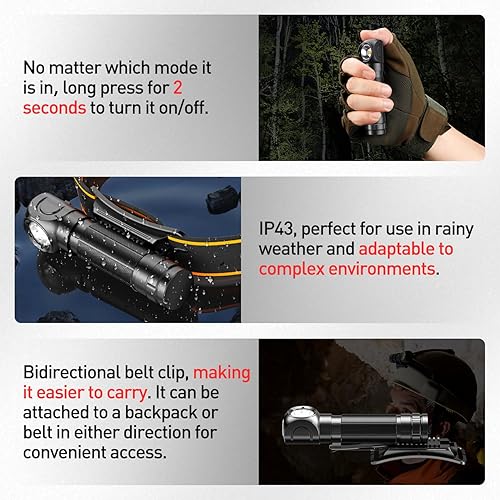 Miniatura 6 de SuperFire Linterna frontal recargable de 1000 lúmenes, luz impermeable para manos libres con 5 modos y base magnética, regalo para hombres, papás,