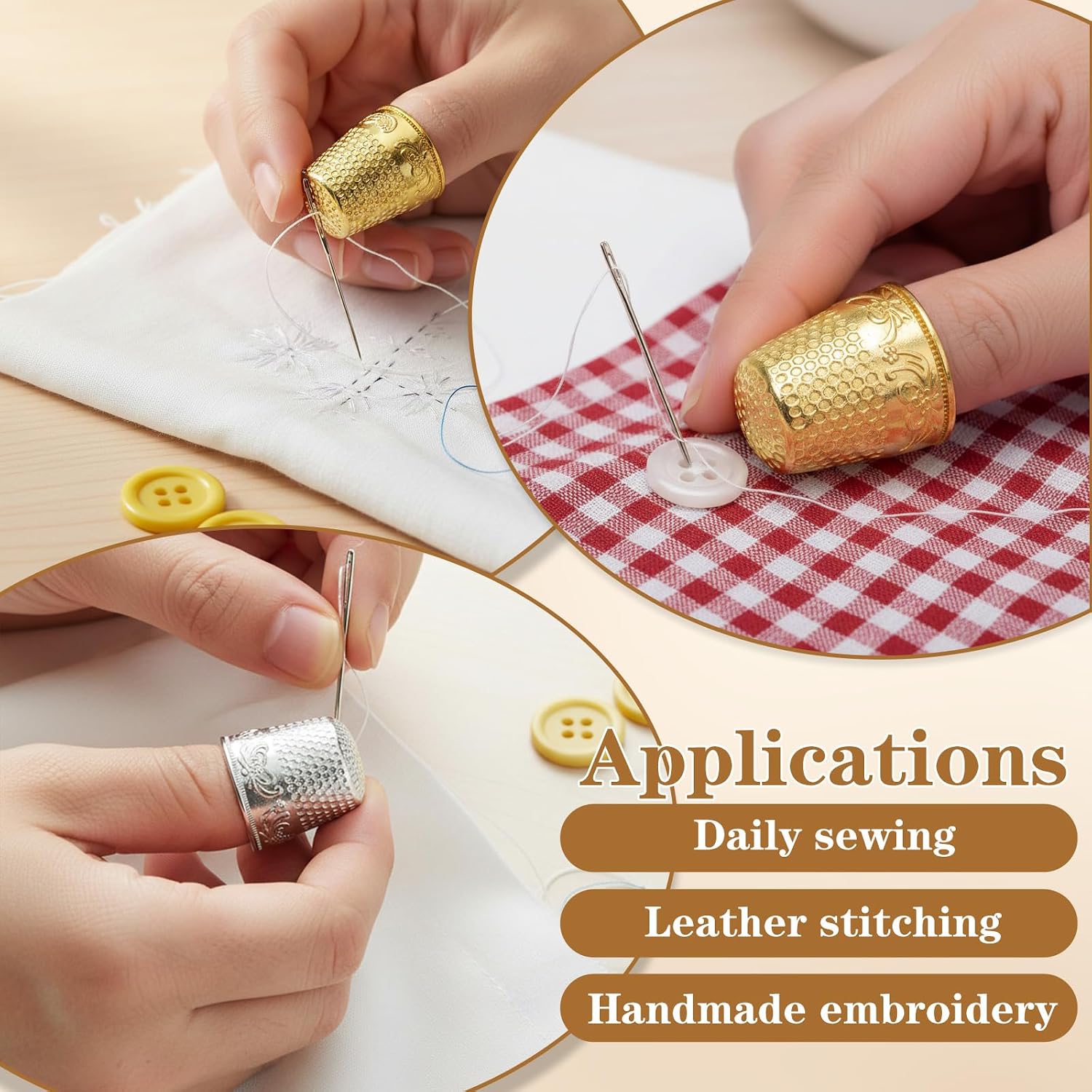 WJIAAA 8 PCS Sewing Thimbles for Hand Sewing, Metal Finger Protector Quilting Craft Accessories for Knitting Fingertip Protector Embroidery Needlework DIY Tools Anti-Slip Grooves Breathable