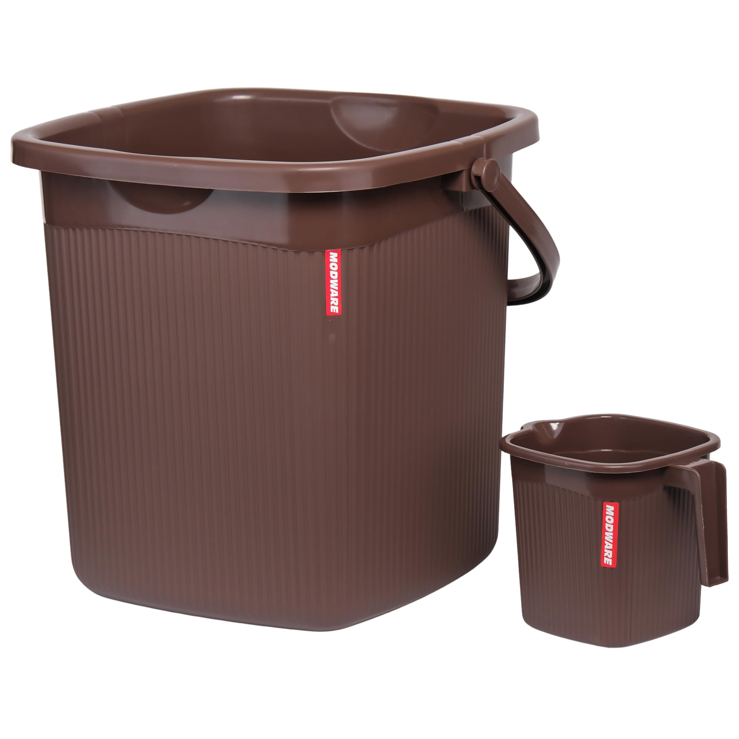 Modware Square Ribbon Plastic Bucket Set with Mug | 18L Brown Bathroom Bucket with Handle + 1L Mug | Heavy-Duty Polypropylene + Co-Polymer | Stylish & Durable Bath Set (Brown)-image-15