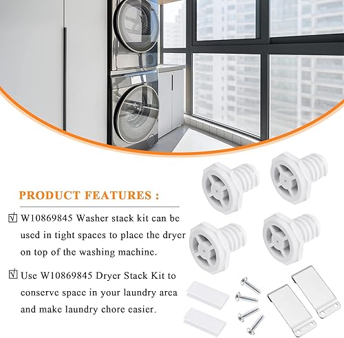 Miniatura 7 de SKK-7A SKK8K - Kit de apilamiento de ropa para lavadora Samsung de 27 pulgadas de carga frontal -W10869845 Kit de apilamiento de secadora compatible