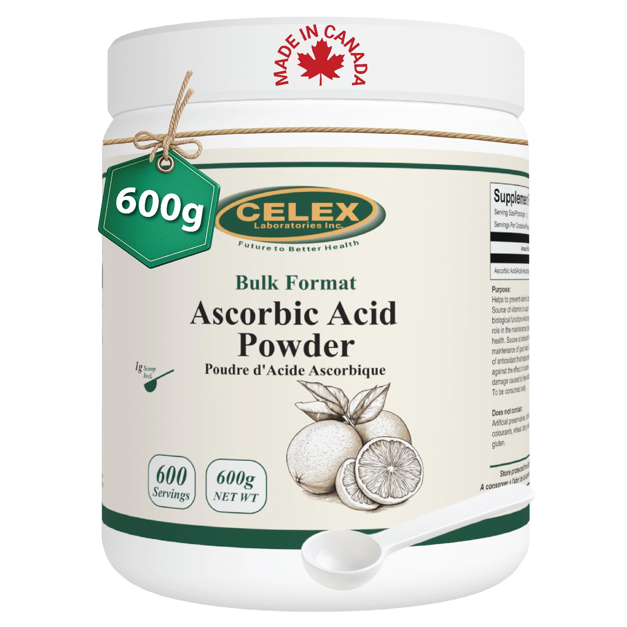 CELEX Ascorbic Acid Powder 600g | 600 Servings | Pure Vitamin C