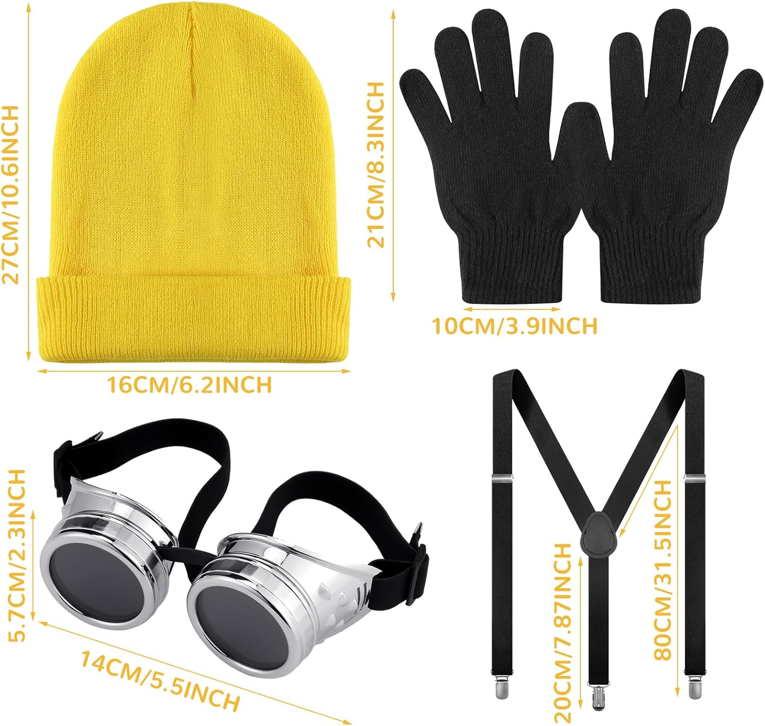 3 Sets 12 Pcs 2025 Steampunk Cosplay Costumes Beanie Caps Sunglasses Adjustable Clip Suspender Gloves Chenille Stem