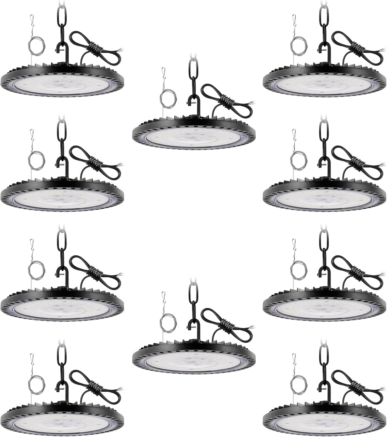 Sararoom 10Packs 100W 110V UFO High Bay Light,10000LM 5000K LED Light Fixture,IP66 Waterproof Warehouse Light No Plug,LED Shop Light LED Floodlight Garage Lighting LED Commercial Bay Lighting