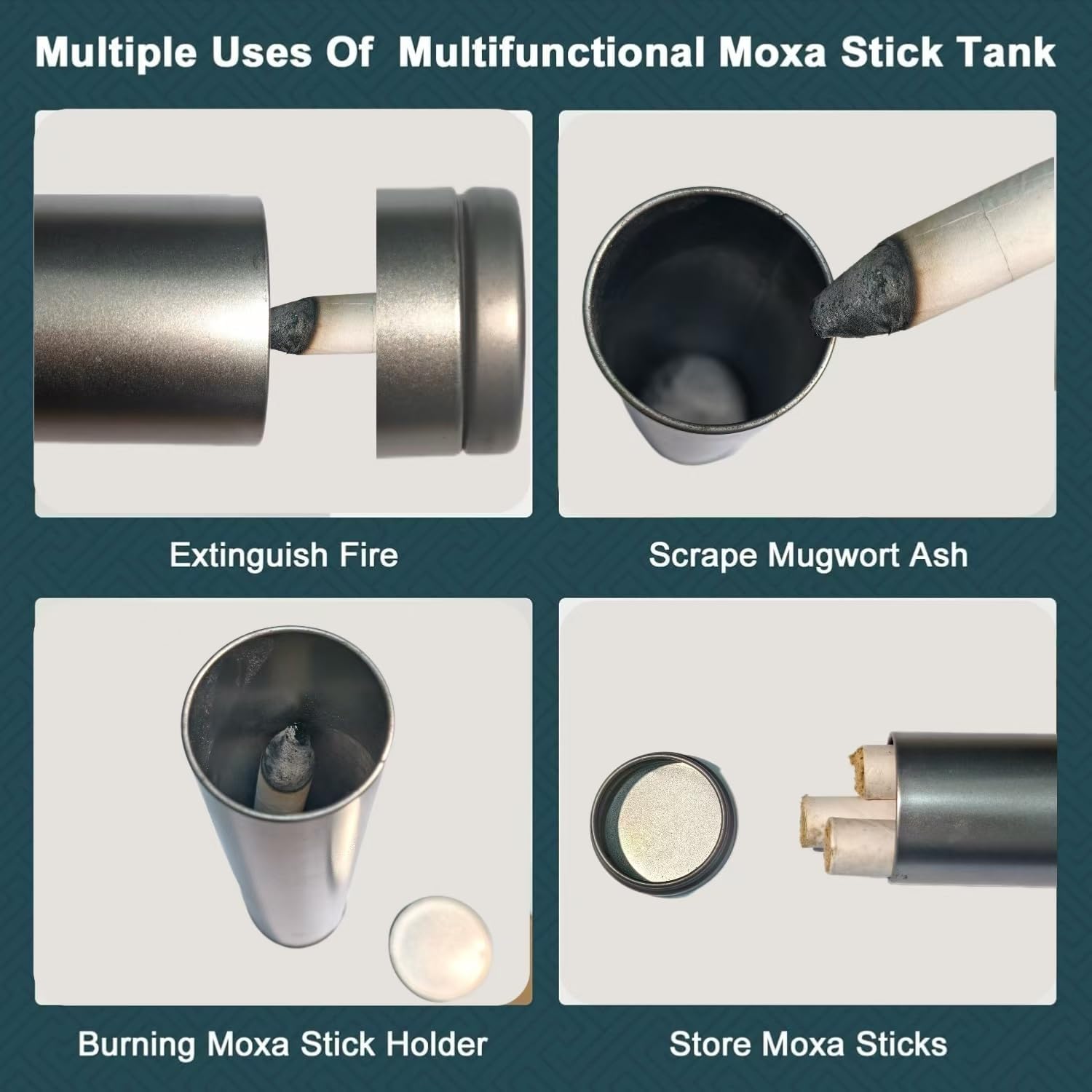 6 PCS Moxibustion Kit, 2 Smokeless Copper Moxa Boxes, 2 Premium Smoke Filter Bags, 1 Multifunctional Moxa Stick Tank, 1 Insulation Sleeve for Moxa Stick Tank (Not Include Moxa Sticks)