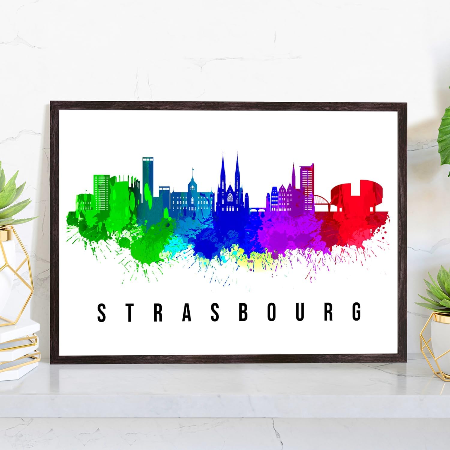 Pera Print France Poster, France-Strasbourg Poster, France Illustration Skyline City Poster, Modern Skyline Poster, Cityscape and Landmark Print, Home-Office Wall Art Decoration