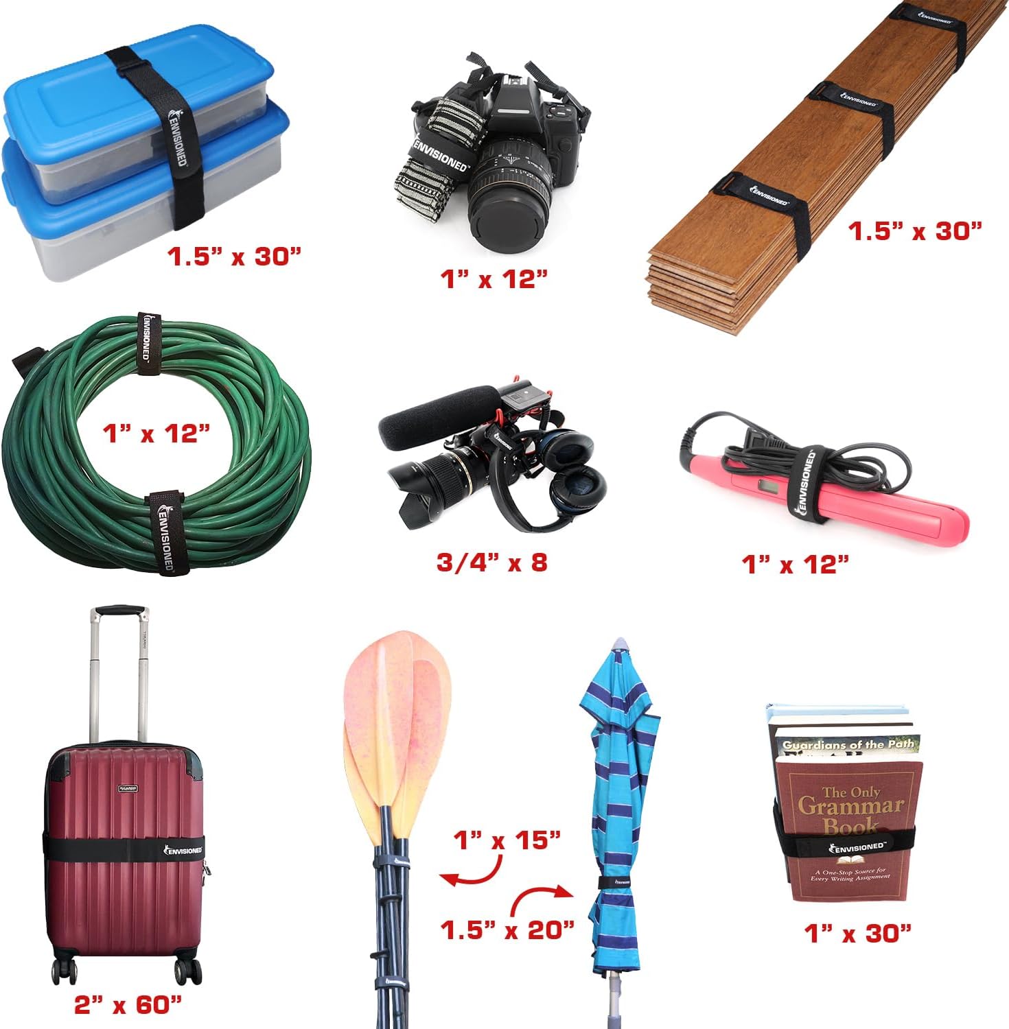 Velour Cinch Straps 2" x 20" - 6 Pack, Soft Touch Microfiber Reusable Hook and Loop