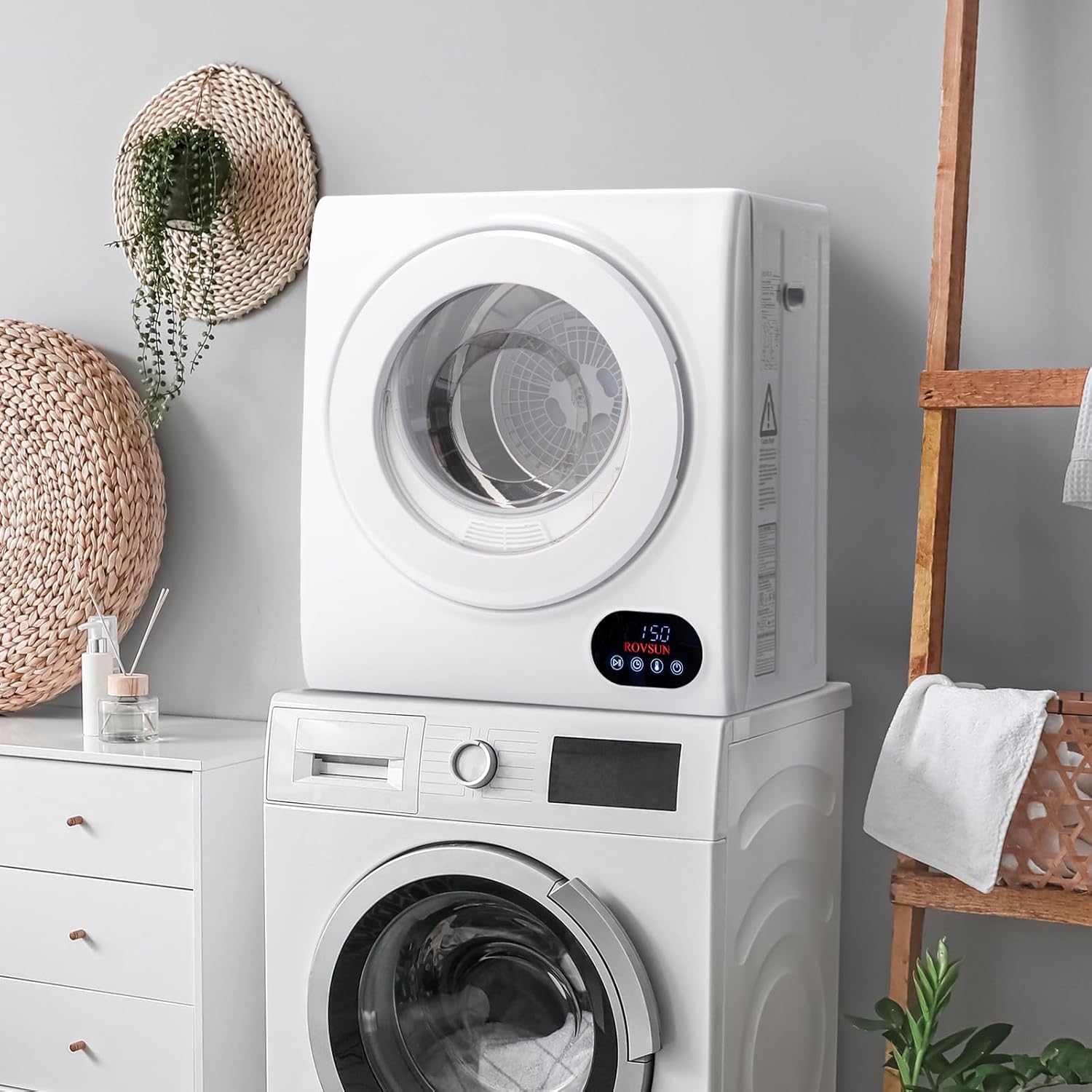 Bonnlo Portable Clothes Dryer, Front Load Electric Dryers Machine, Compact Laundry Dryers with Stainless Steel Tub, for Home, Apartment, Dorm, White (LCD Touch Control)