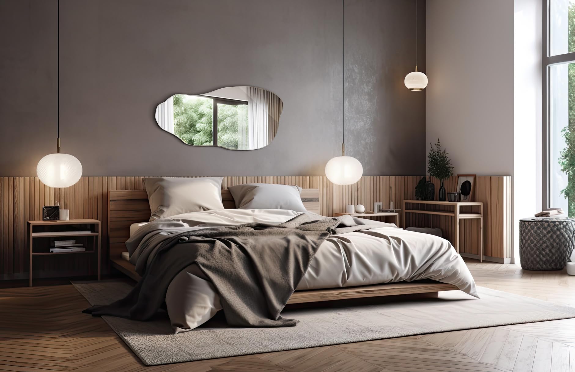 Tulup Lustro 40x80 cm Wiszące Nieregularne Plama Nowoczesne do Wizażu Organiczne Unikalne Poziome Pionowe
