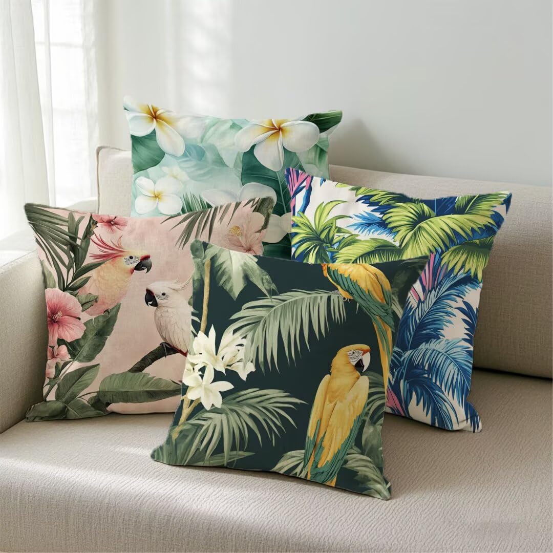 Lot de 4 Housse de Coussin 45x45cm, Housse de Canapé Été Motif Décoratif Imperméable Lin Taie d'oreiller avec Fermeture Éclair Invisible, Salon Chambre à Coucher Décoration de Maison, Animal Ym535