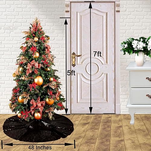 Miniatura 13 de Falda grande para árbol de Navidad, color turquesa de 48 pulgadas, falda redonda de árbol de Navidad, decoración navideña de lujo, faldas de árbol