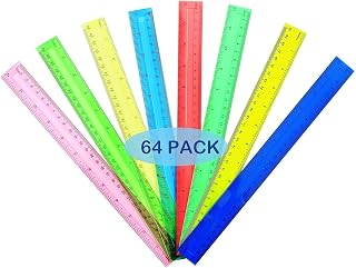 LYDTICK 64 Pack 12 Inch Plastic Rulers Bulk - Dual Inch & CM Scales, 8 Colors for Classroom, Office, Back to School