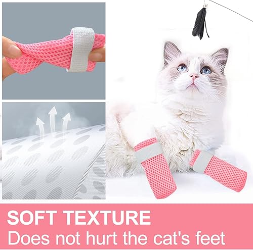 Miniatura 4 de caichuxiye Botas de gato, fundas antiarañazos para patas de gato, protectores de malla ajustable para patas de gato, antideslizantes, transpirables,
