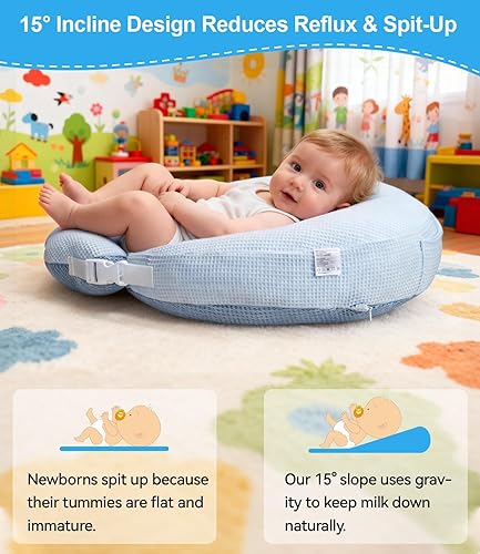 Miniatura 5 de Almohada de lactancia multifuncional 5 en 1 con almohada de brazo, cojín ergonómico más ancho para lactancia materna para mamá y bebé, tela