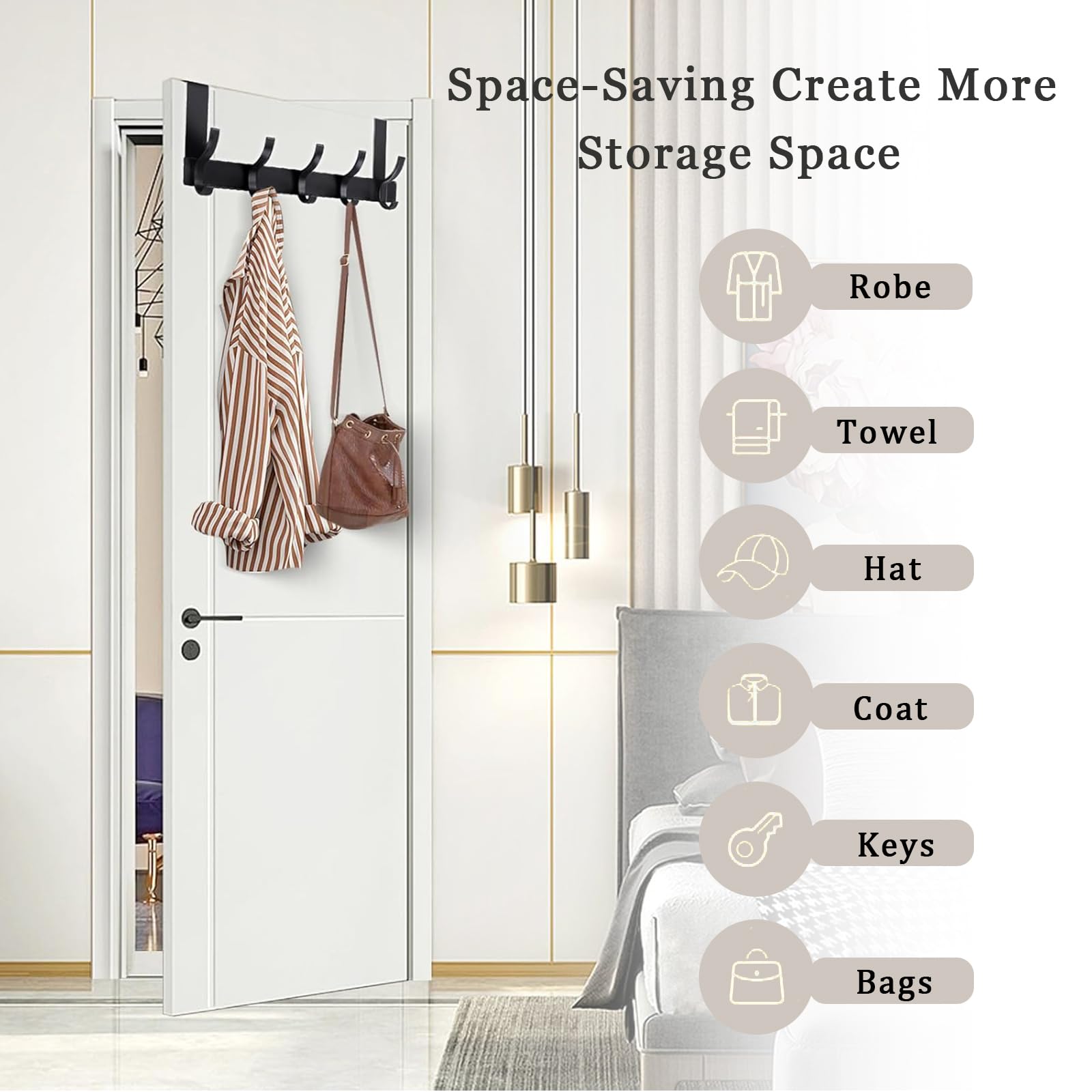 YDYxieji Over Door Hooks, Over Door Hanger with 5 Hooks, Can Hold 10 Items, Heavy Duty Door Hooks for Coat Towel - Image 4