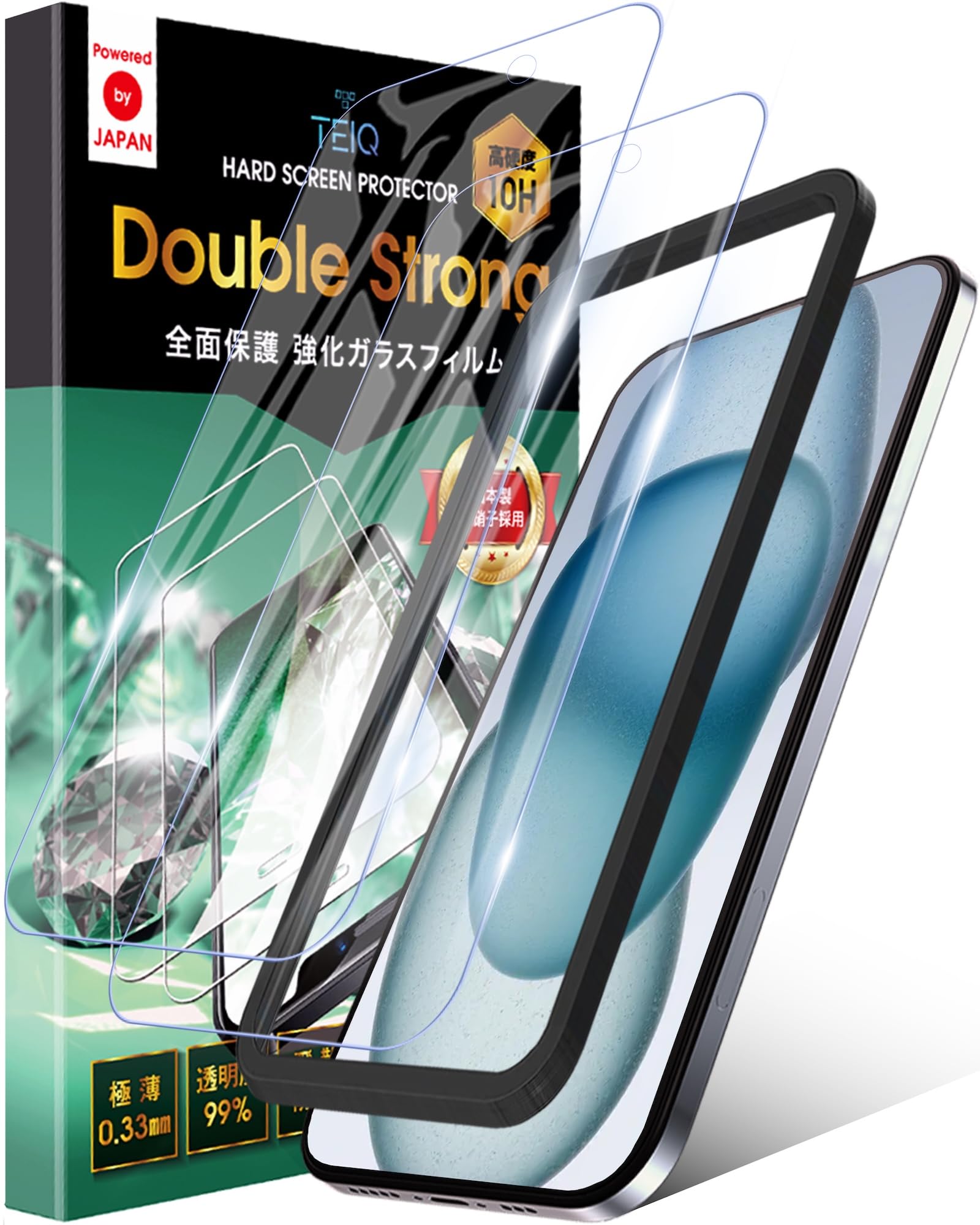 Amazon | TEIQ iPhone 15 ガラスフィルム ブルーライトカット 透明 【3