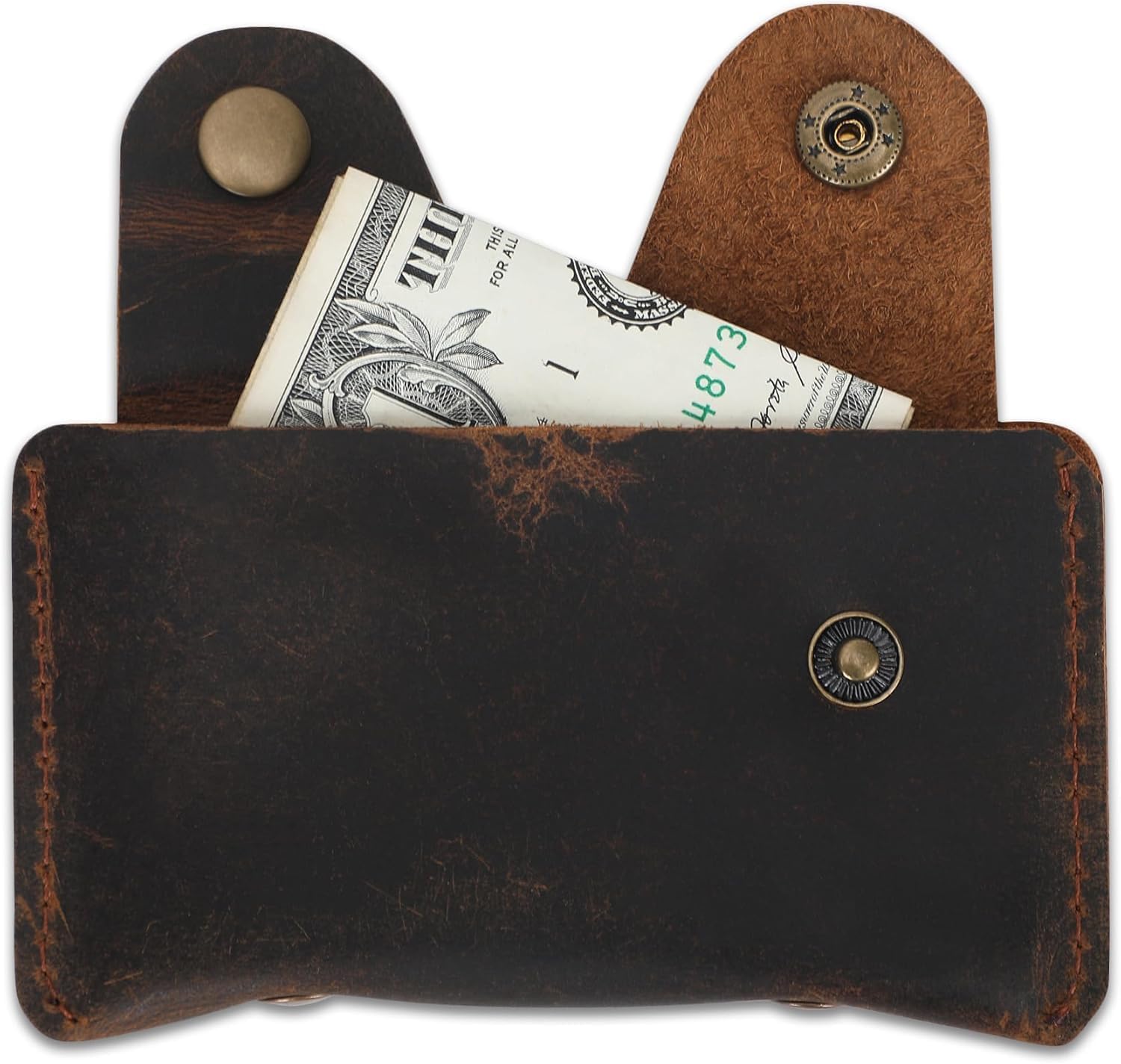 Slim Leather Card Holder, Minimalist Credit Card Wallet, Front Pocket Wallet for Men & Women, Compact RFID Blocking Card Case, Durable Handmade Leather Wallet (Brown)