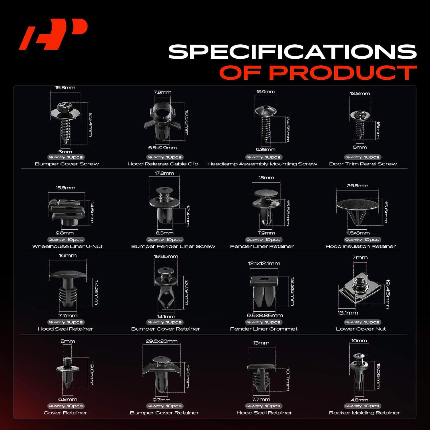 A-Premium 320PCS (32 Sizes/52 oz) Bumper Fender Retainer Clips Kit - Compatible with Hyundai XG300 XG350 - Hood Door Trim Panel Push Pin Plastic Nylon Rivet Fastener Set, w/Removal Tool