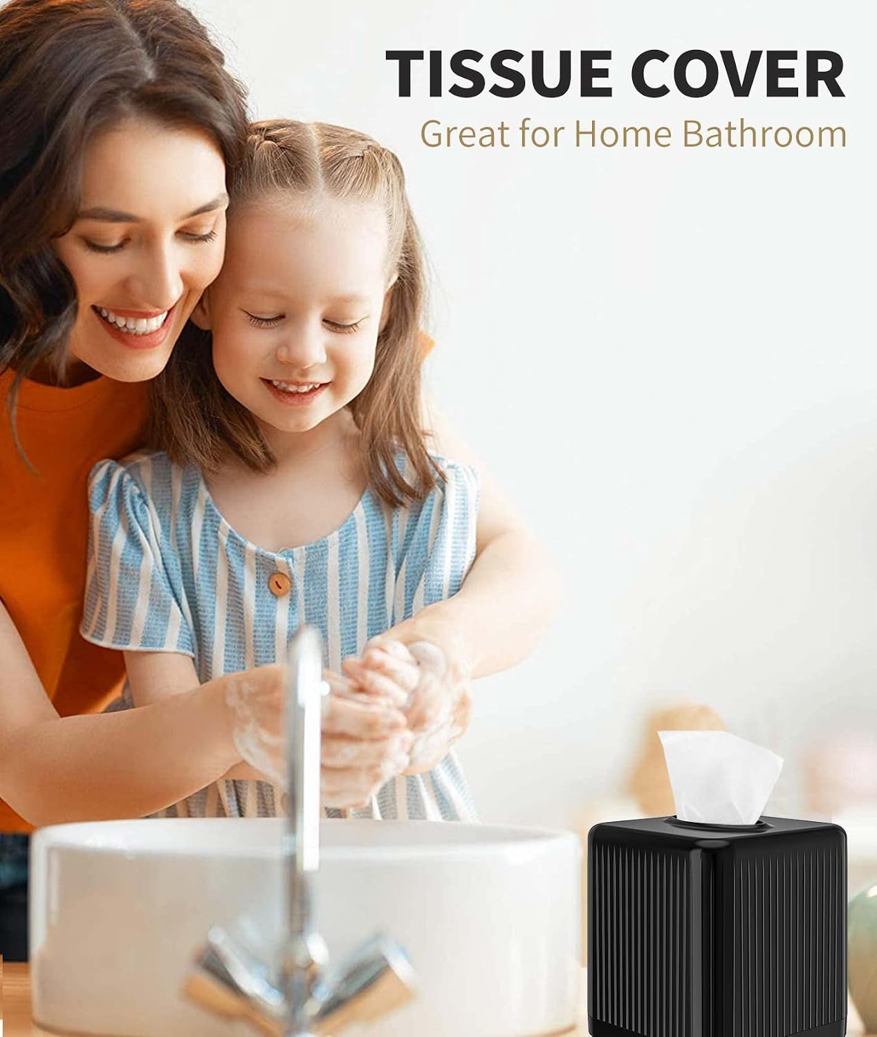 Livelab Square Plastic Tissue Box Holder with Base - Modern Cube Decorative Tissue Cover for Bathroom, Countertop, Living Room, Bedroom, Office - Black image 4