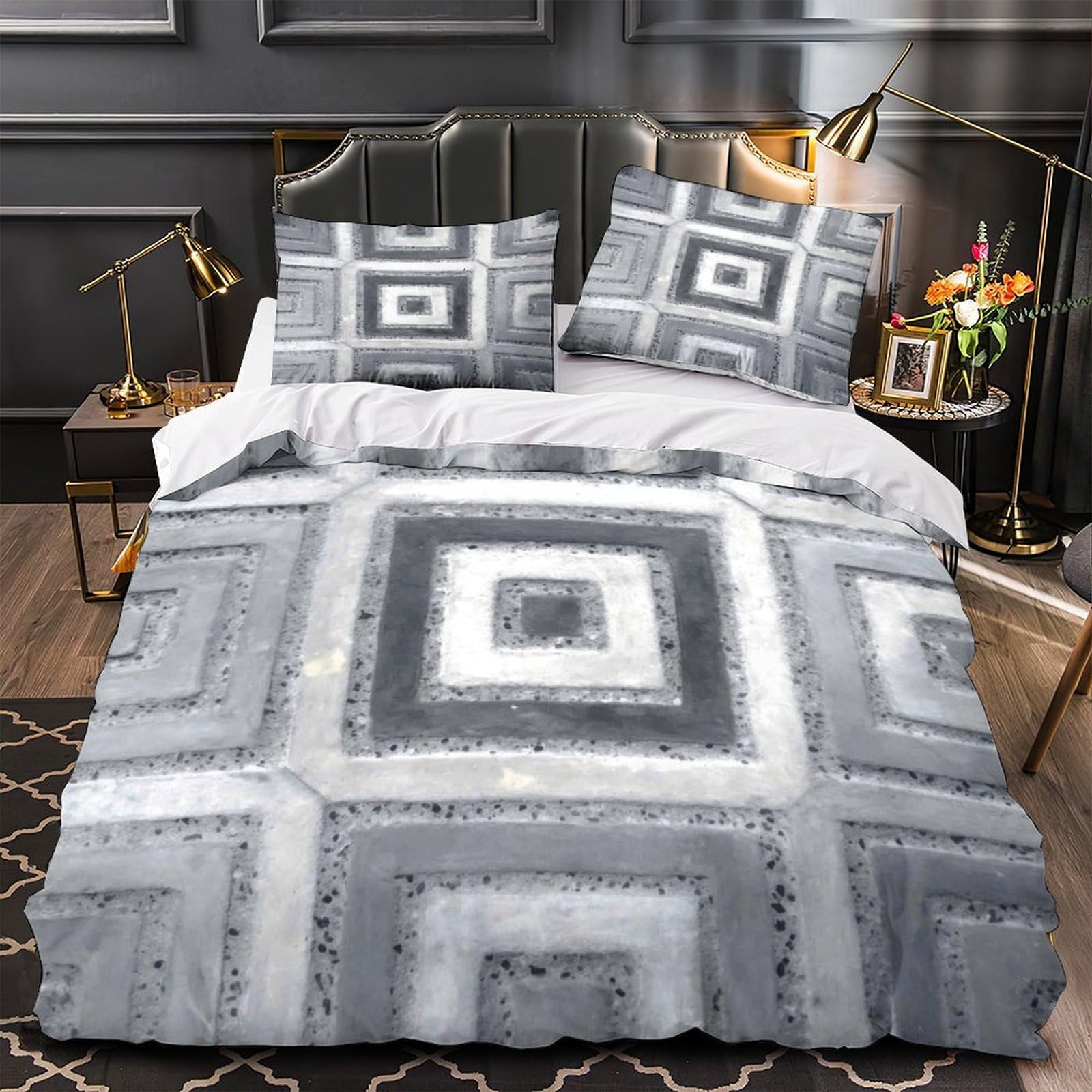 Housse de couette imprimé 3D hypoallergénique confortable pour lit King