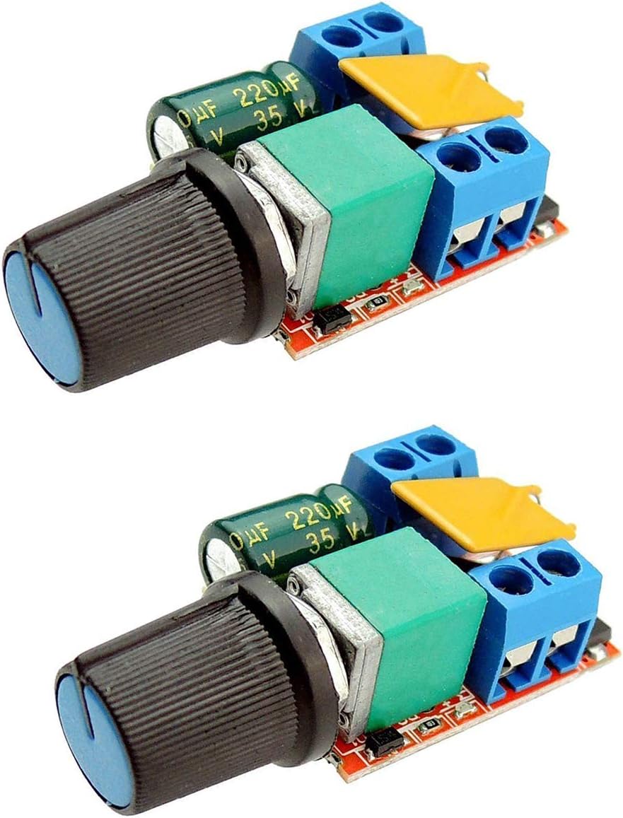 COVVY Mini PWM DC Motor Speed Controller 3V 6V 12V 24V 35V Speed Control Switch LED Dimmer 5A, Pack of 2