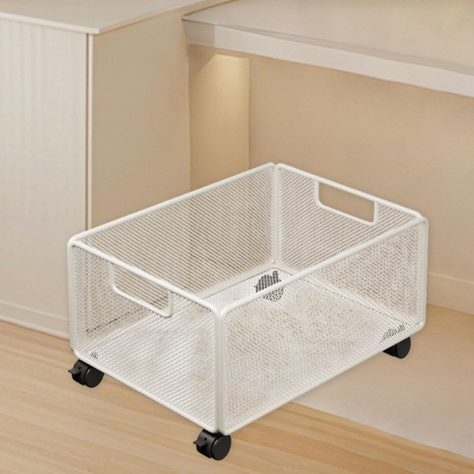 Carro de Almacenamiento Bajo Escritorio Organizador de Archivos con Ruedas Hierro Rejilla Móvil para Libros y Útiles Adecuado para Dormitorio Baño, 48 X 30 X 23 Cm